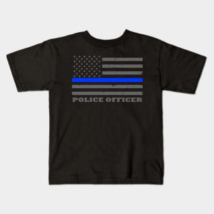 Police Officer Thin Blue Line Flag Kids T-Shirt